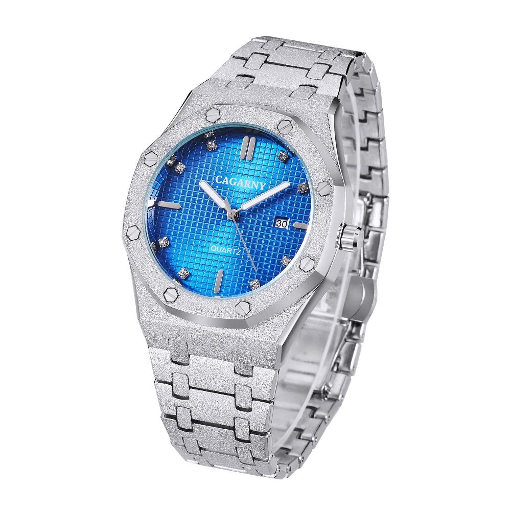 Men Quartz Steel Watch with Simple Stone Surface - Silver Shell White Surface 11
