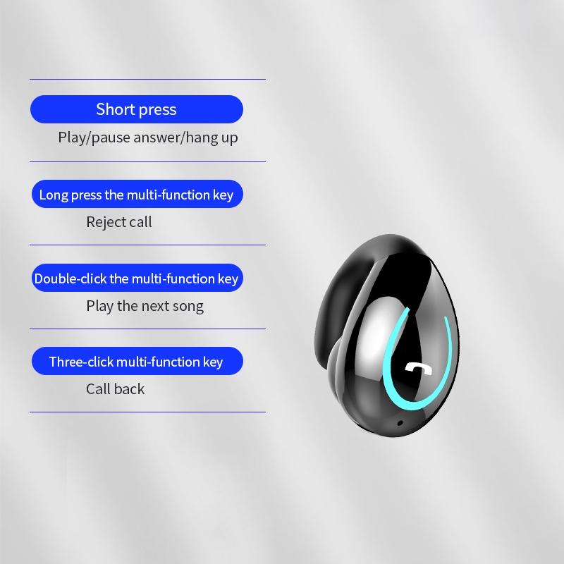 Ultra-light Wireless Earphone with Mic - Bluetooth 5.0 - Ear Clip - Stereo - Black 11