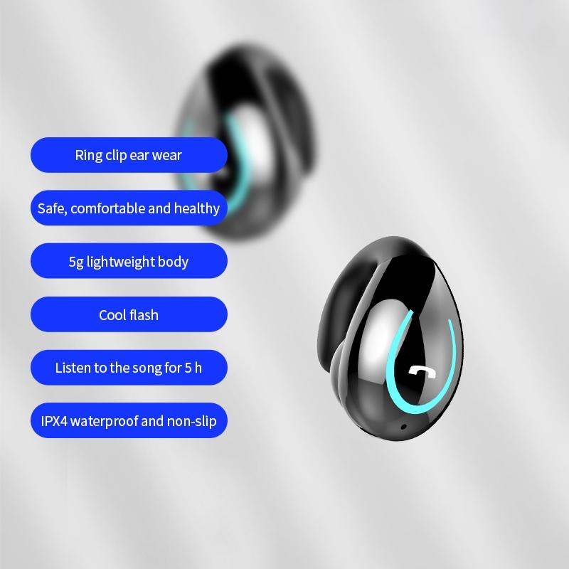 Ultra-light Wireless Earphone with Mic - Bluetooth 5.0 - Ear Clip - Stereo - Black 12