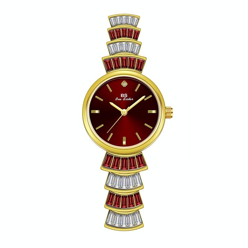 Women Diamond Symphony Wrist Watch with Inlaid Diamonds - Golden Green