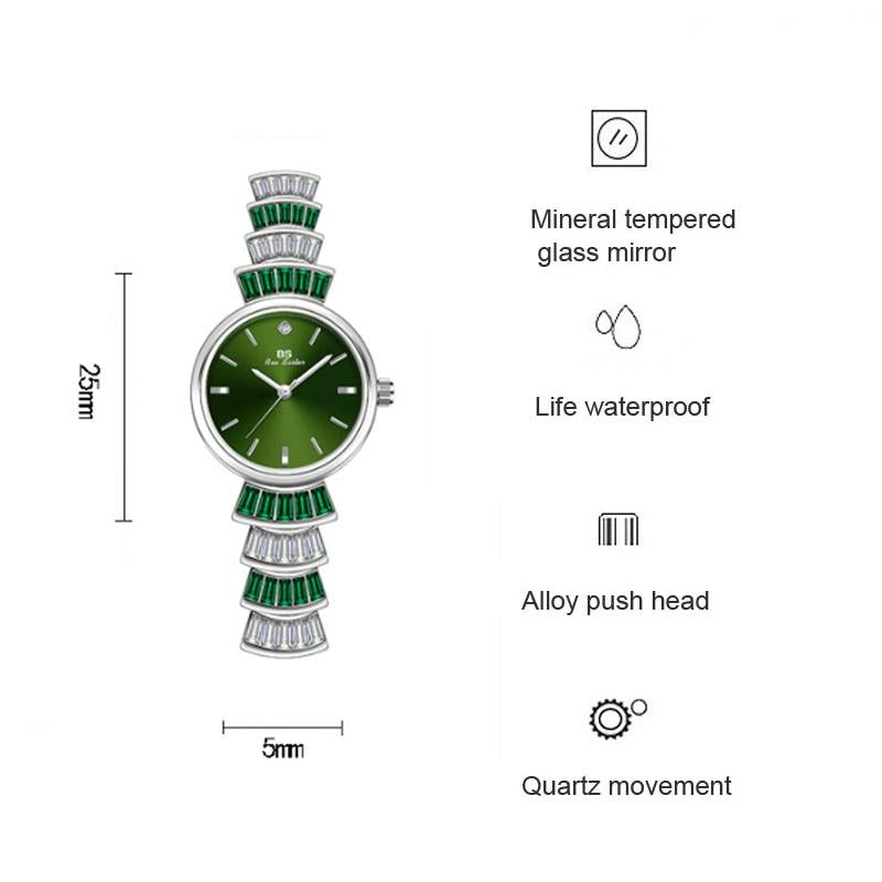 Women Diamond Symphony Wrist Watch with Inlaid Diamonds - Golden Green 5