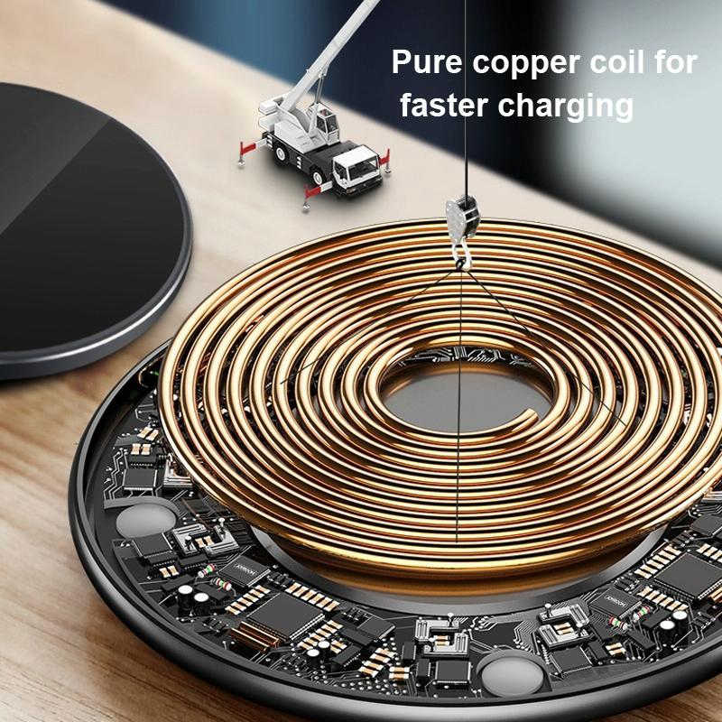 15W Round Wireless Charger Fast Charge - Red + Black Surface 6