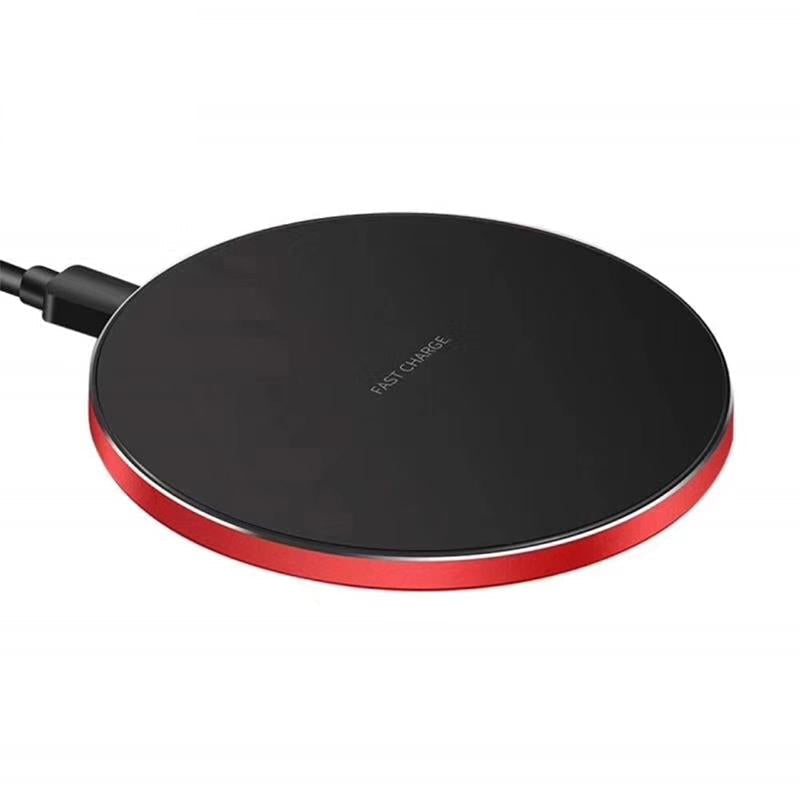15W Round Wireless Charger Fast Charge - Red + Black Surface 14