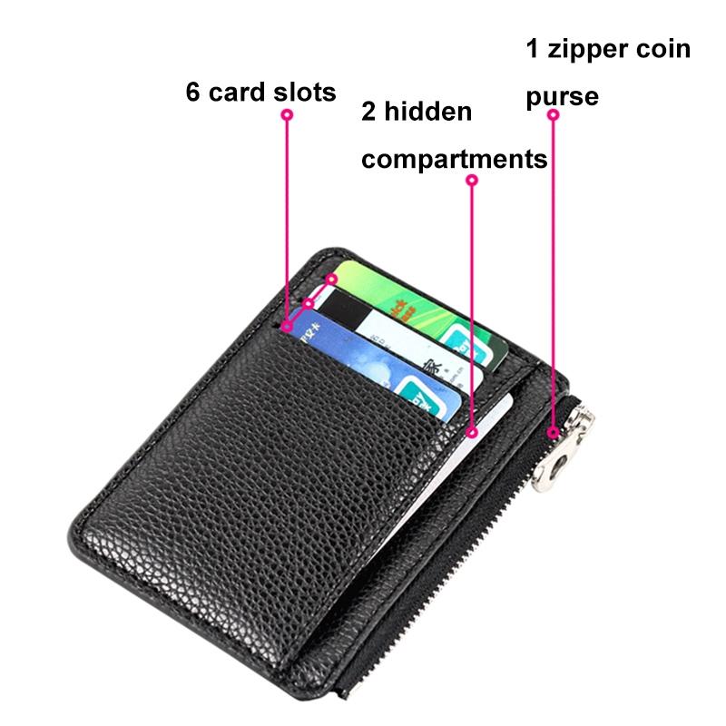 Multi Slot Zipper Card Holder Large Capacity Ultra Thin Coin Purse - Pink 5