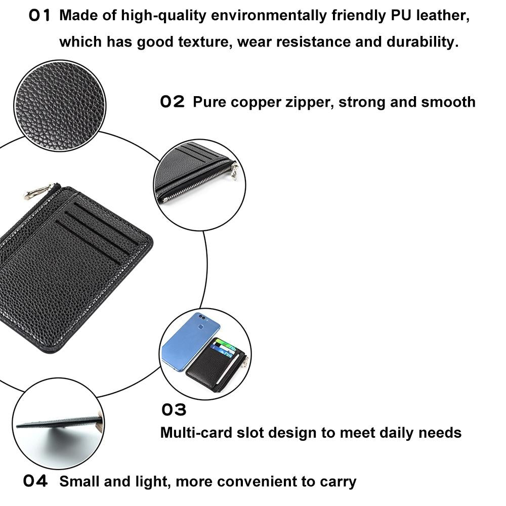 Multi Slot Zipper Card Holder Large Capacity Ultra Thin Coin Purse - Pink 6