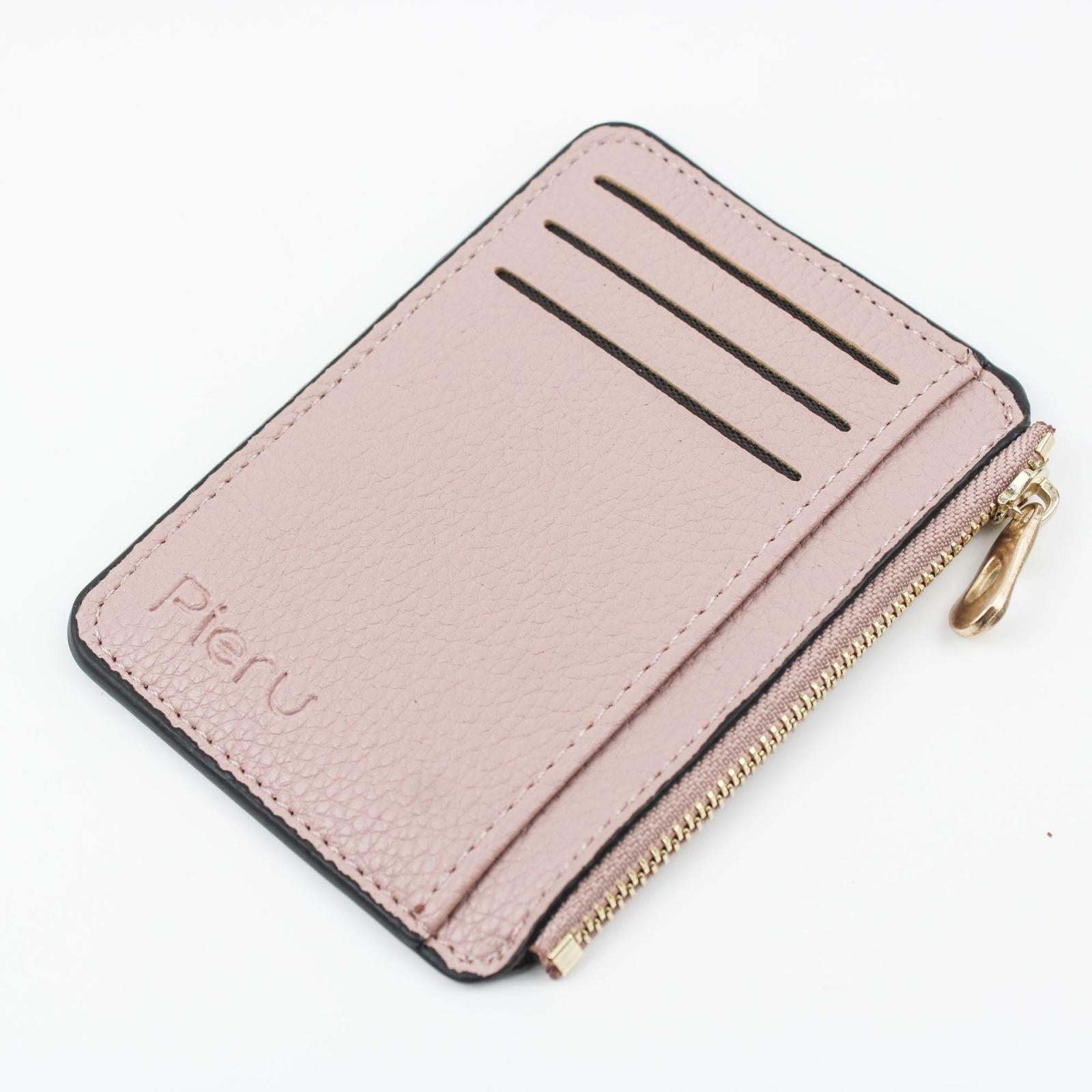 Multi Slot Zipper Card Holder Large Capacity Ultra Thin Coin Purse - Pink 11