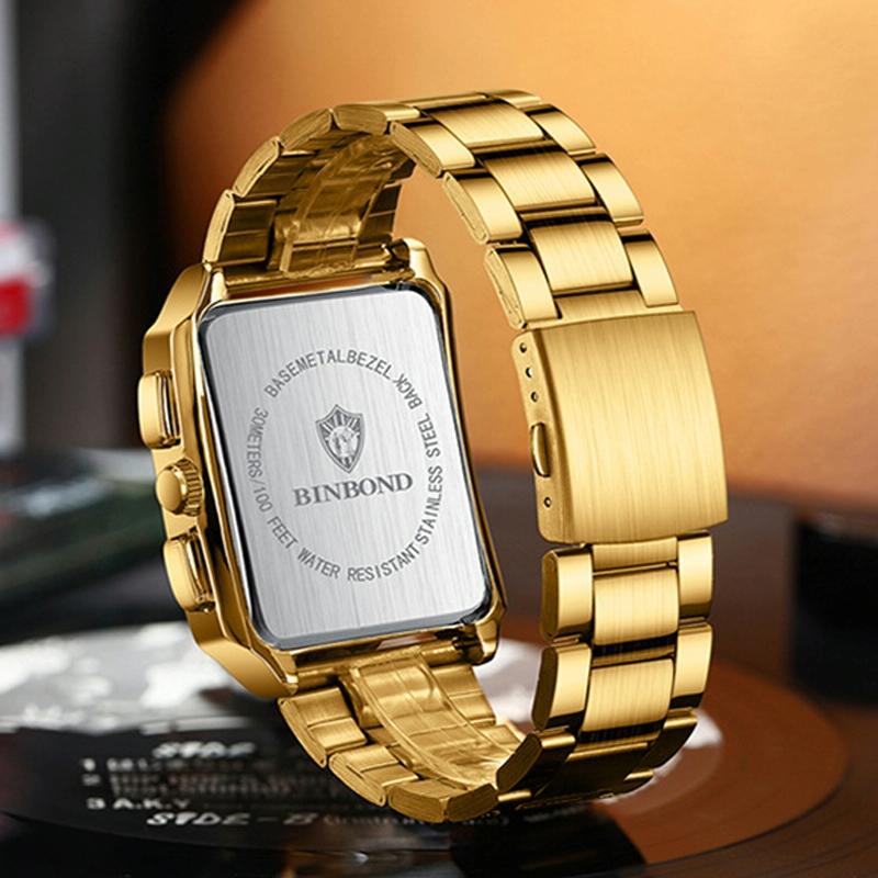 Waterproof Men Quartz Watch - Rectangular Outdoor Design - White Steel-Black 4