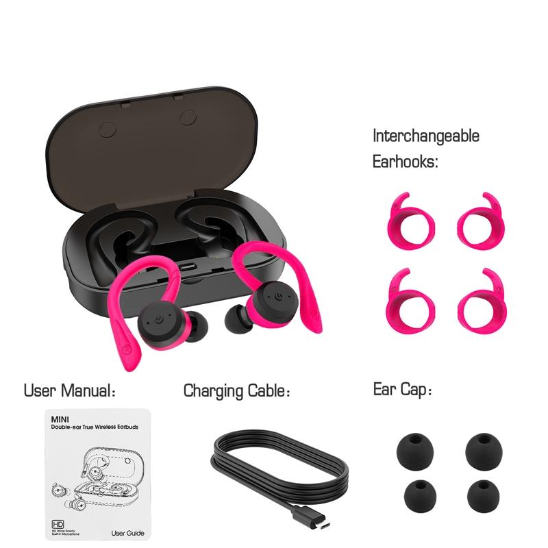 Waterproof Tws Wireless Earphones for Sports - Ear-mounted - Rose Red 7
