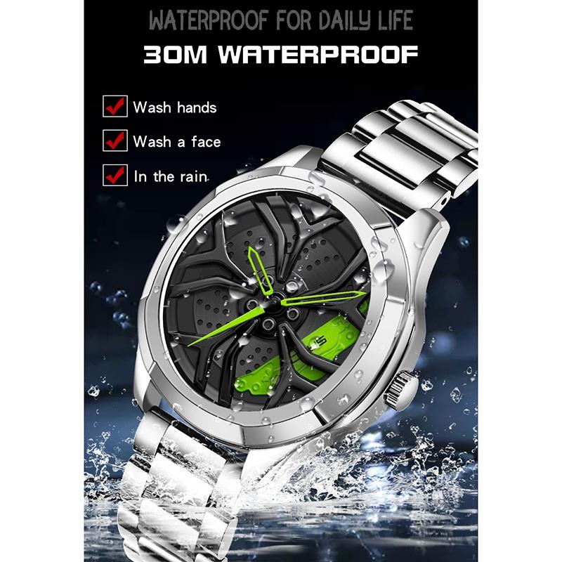 Men Steel Belt Quartz Watch with 3d Hollow out Wheel Design - Blue Red 6