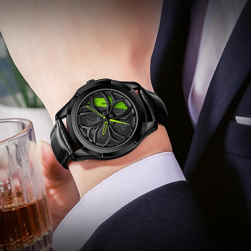 Men Steel Belt Quartz Watch with 3d Hollow out Wheel Design - Blue Red 9