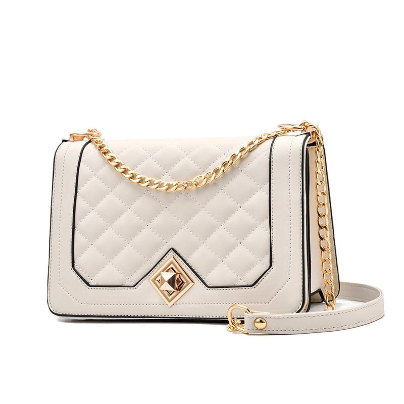 Chic One Shoulder Chain Bag With Diagonal Rhombus Design - Light Grey 14
