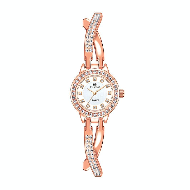 Women Butterfly Cross Diamond Bracelet Watch - Full - Rose Gold