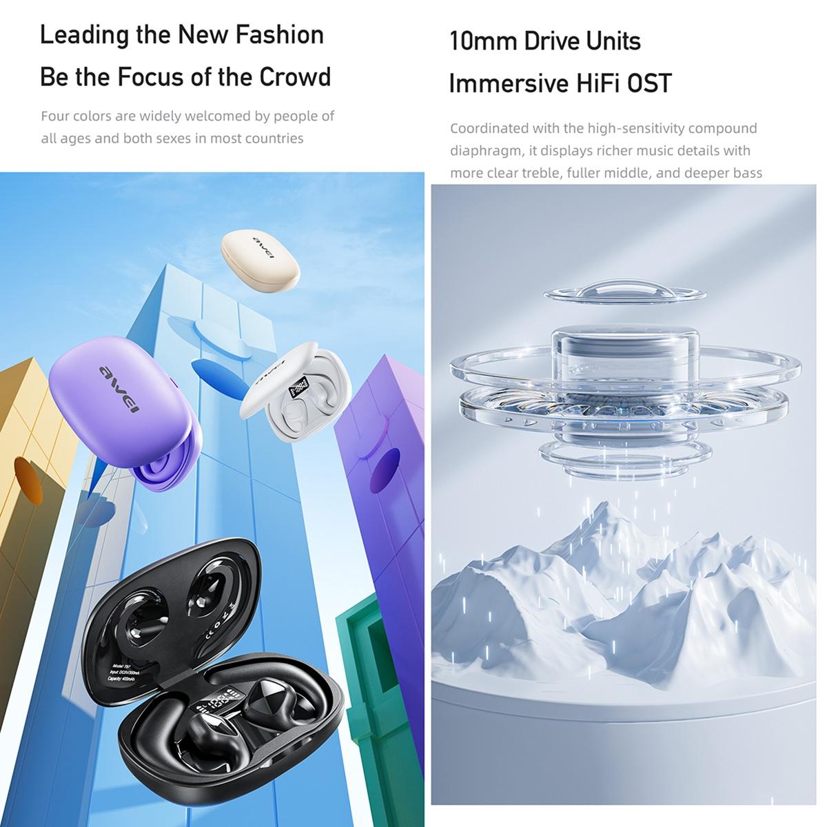 Wireless Tws Bluetooth Earbuds with Air Conduction Technology - Purple 3