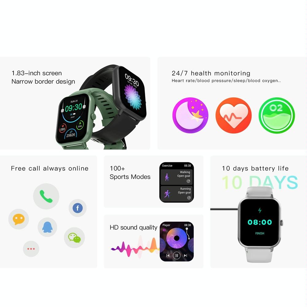 1.83 Inch Touch Screen Ai Voice Heart Rate / Blood Oxygen / Blood Pressure / Sleep Monitoring Bluetooth Smartwatch - Pink 9