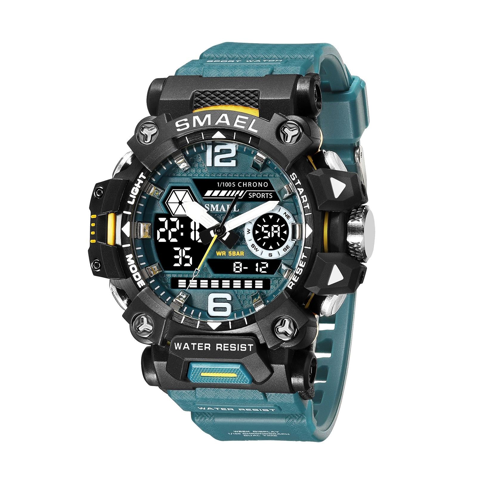 Waterproof Dual Display Outdoor Watch - Multifunctional Alloy for Men - Green
