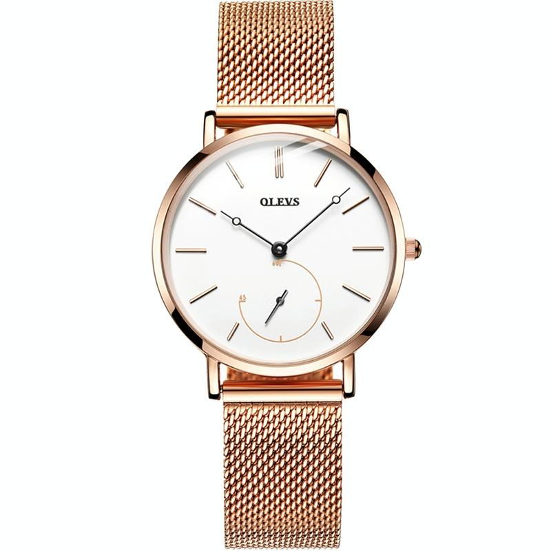 Waterproof Ultra-thin Women Quartz Watch - Small Dial - Rose Gold + White