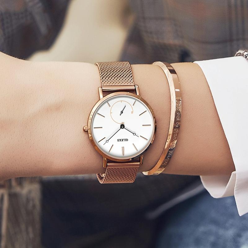 Waterproof Ultra-thin Women Quartz Watch - Small Dial - Rose Gold + White 4