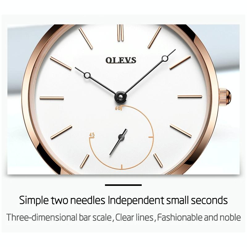 Waterproof Ultra-thin Women Quartz Watch - Small Dial - Rose Gold + White 8