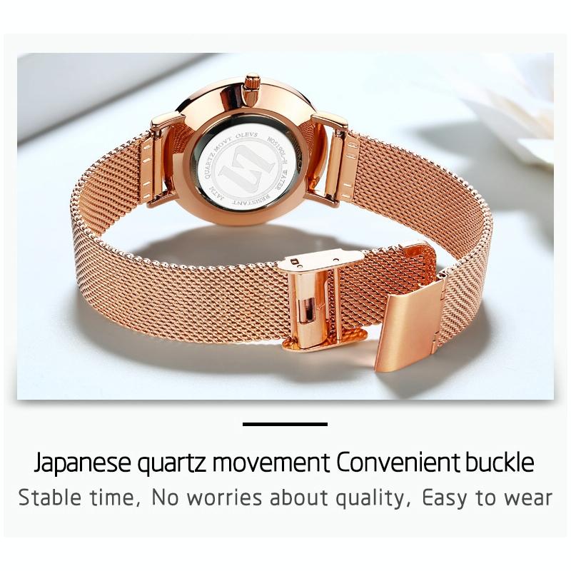 Waterproof Ultra-thin Women Quartz Watch - Small Dial - Rose Gold + White 9