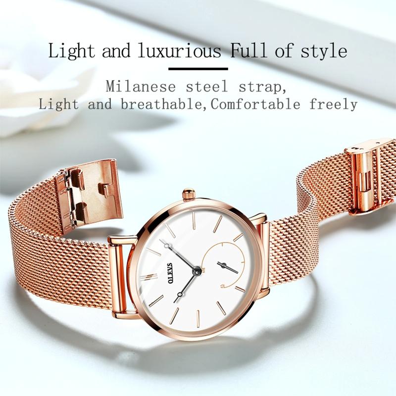 Waterproof Ultra-thin Women Quartz Watch - Small Dial - Rose Gold + White 14
