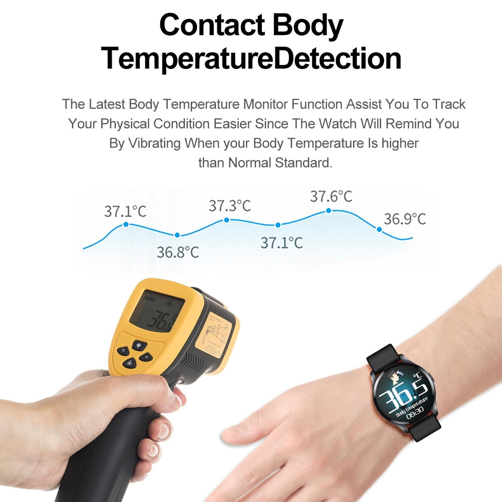 1.28 Inch Tft Colour Screen Ip67 Waterproof Smart Watch Support Body Temperature Monitoring / Sleep Monitoring / Heart Rate Monitoring - Black 14