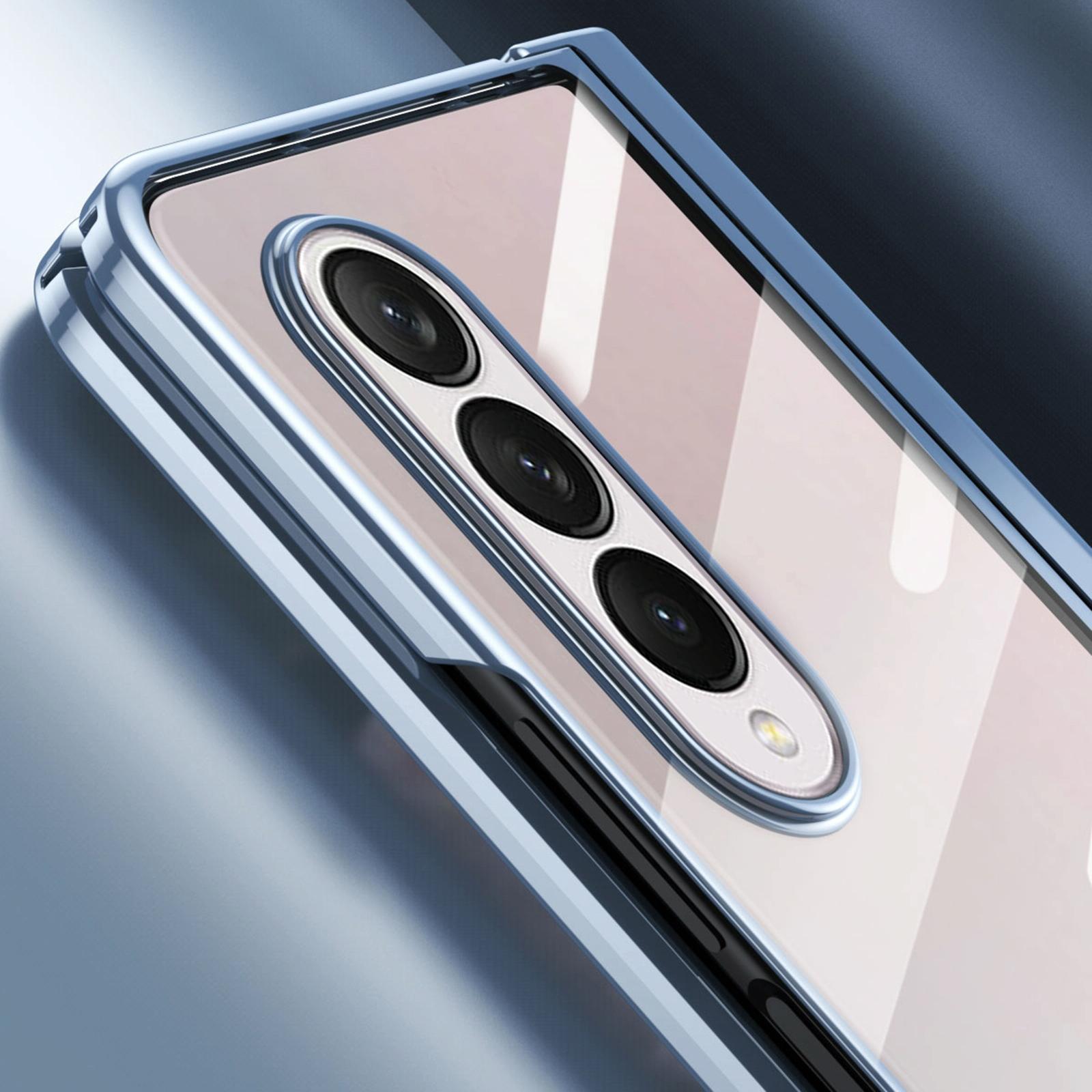 For Samsung Galaxy Z Fold4 5G Case With Pen Slot - Electroplated Full Body - Silver 4