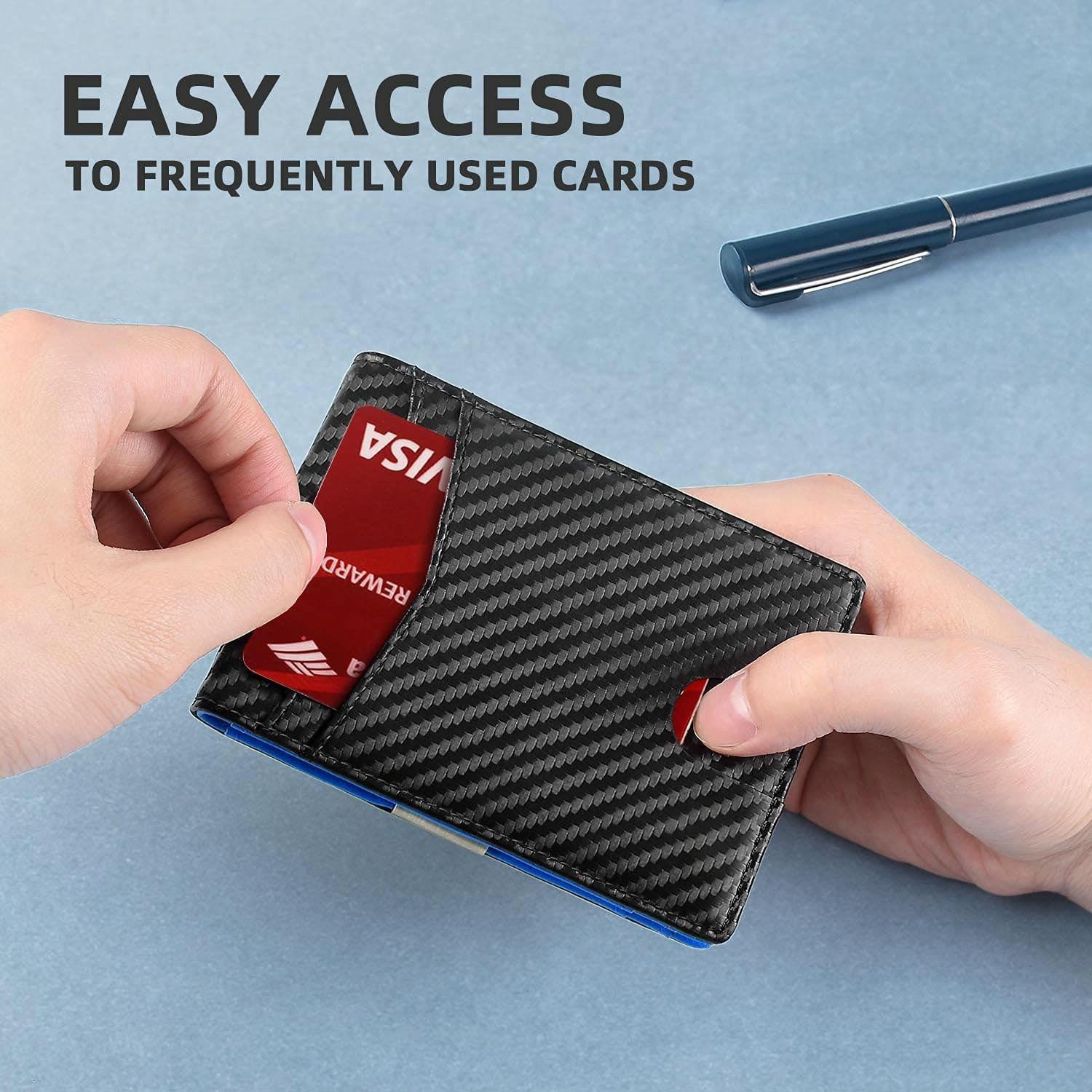 Rfid-protected Leather Credit Card Wallet - Secure & Stylish - Carbon Fiber Black Black Inside 7