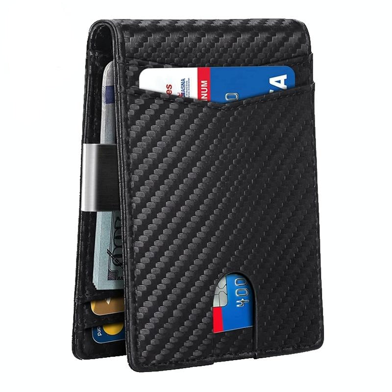 Rfid-protected Leather Credit Card Wallet - Secure & Stylish - Carbon Fiber Black Black Inside 9