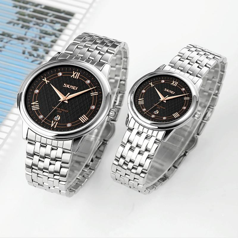 Waterproof Quartz Watch with Stainless Steel Buckle for Men - Silver Shell Black Surface 7