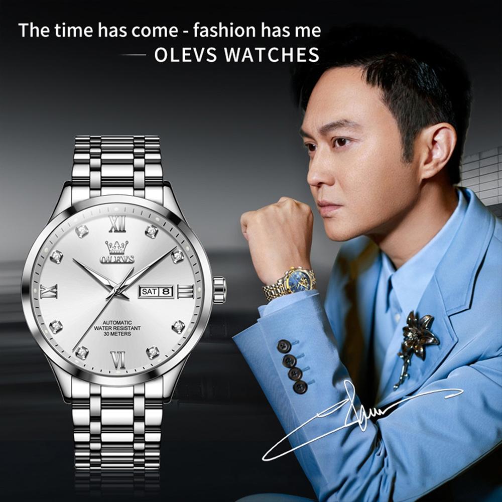 Waterproof Quartz Watch with Diamond Roman Scale for Men - Black + Silver 5