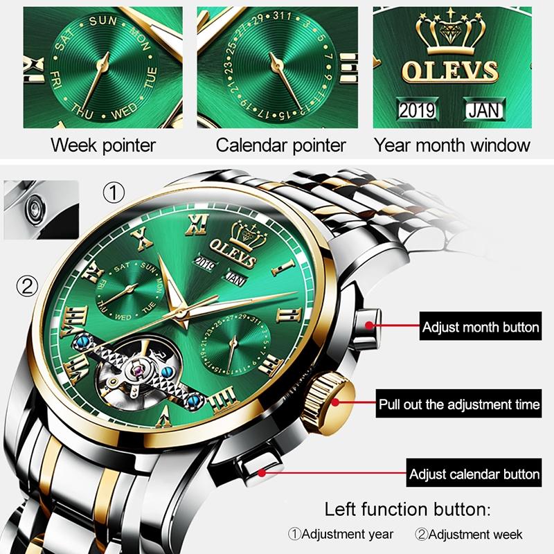 Waterproof Automatic Mechanical Watch for Men with Multi-function Flywheel - Silver Gold Blue 5