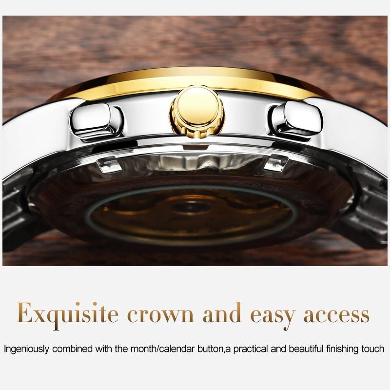 Waterproof Automatic Mechanical Watch for Men with Multi-function Flywheel - Silver Gold Blue 7