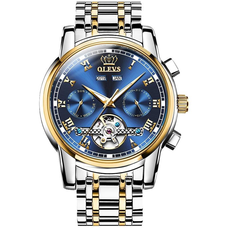 Waterproof Automatic Mechanical Watch for Men with Multi-function Flywheel - Silver Gold Blue 14