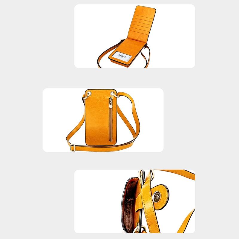 Mini Leather Crossbody For Women Fits Mobile Phones - Yellow 5