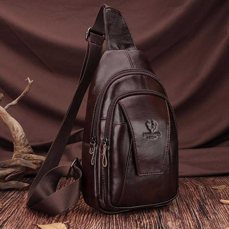 Leather Men Shoulder Bag Compact & Stylish - Dark Brown 3