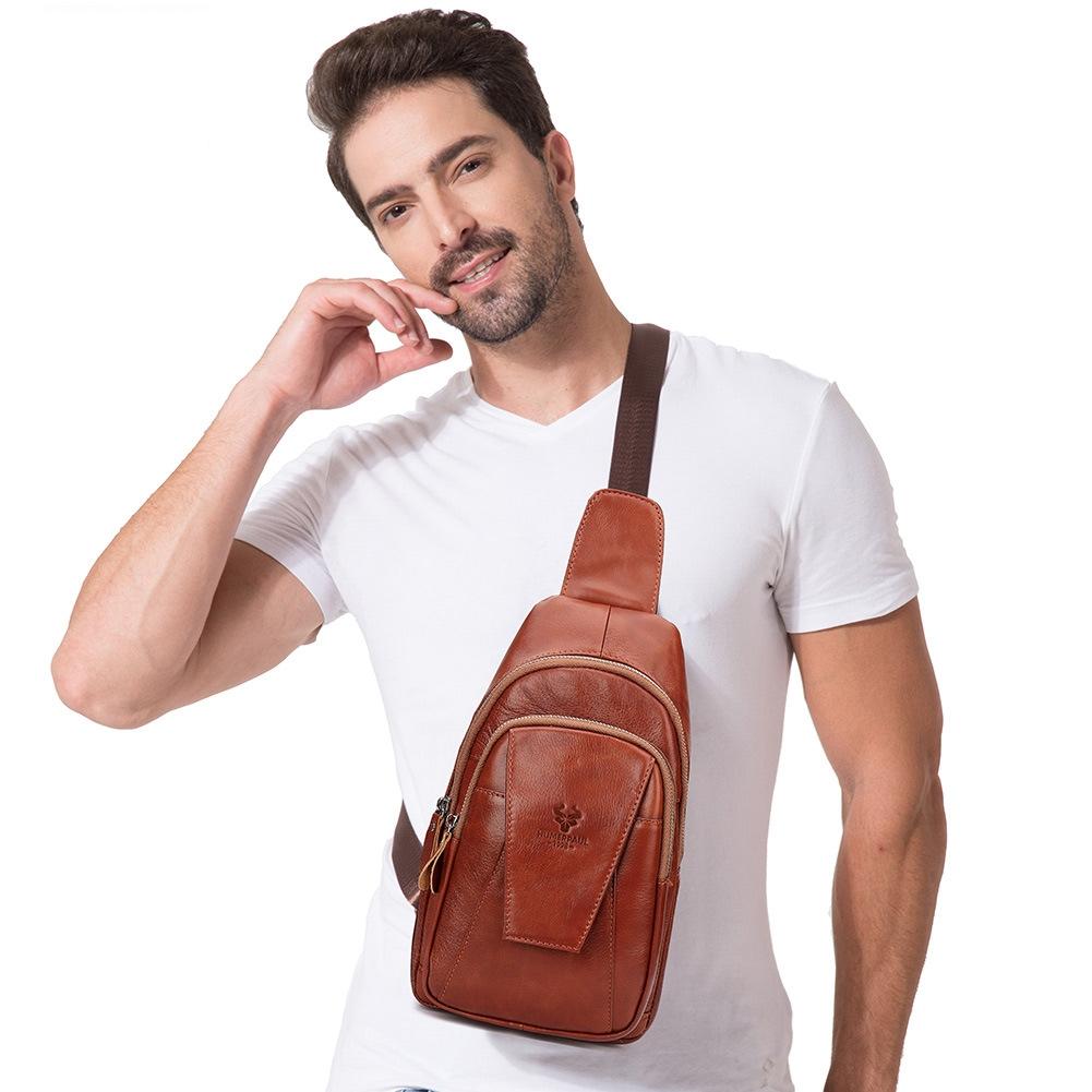 Leather Men Shoulder Bag Compact & Stylish - Dark Brown 8