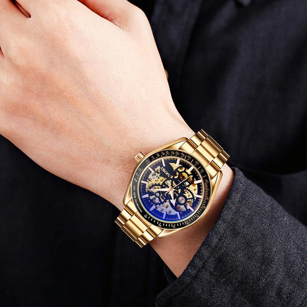 Men Automatic Mechanical Watch with Gear Dial - Rose Gold 8