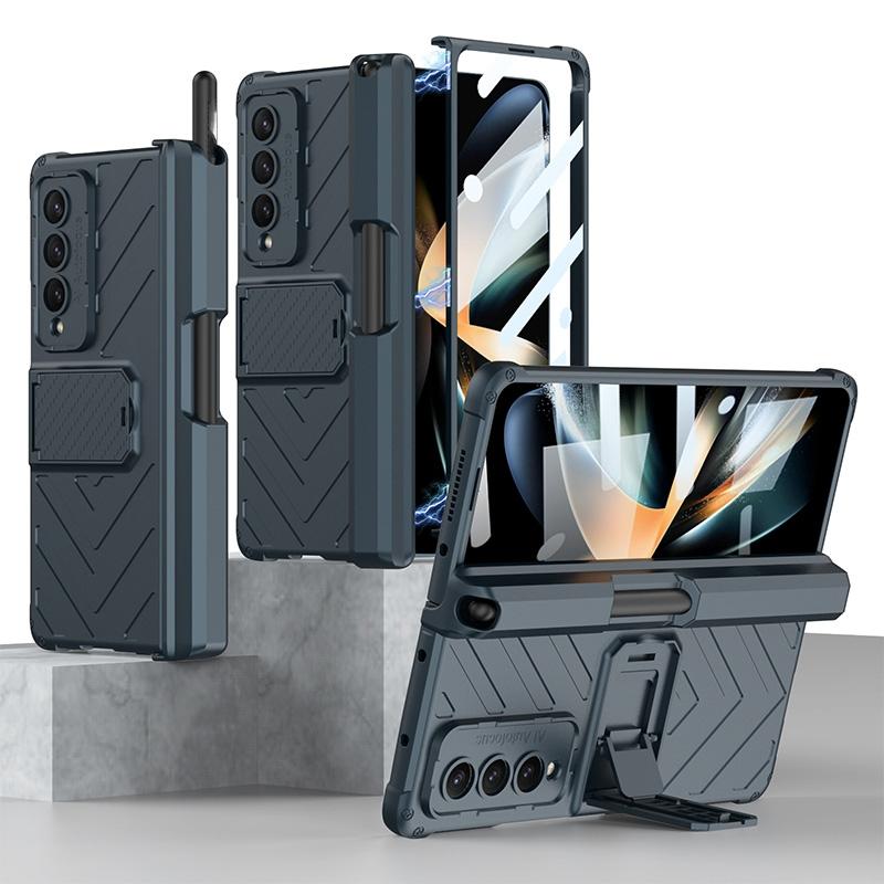 For Samsung Galaxy Z Fold4 5G Magnetic Armor Case With Push Pen - Black 15