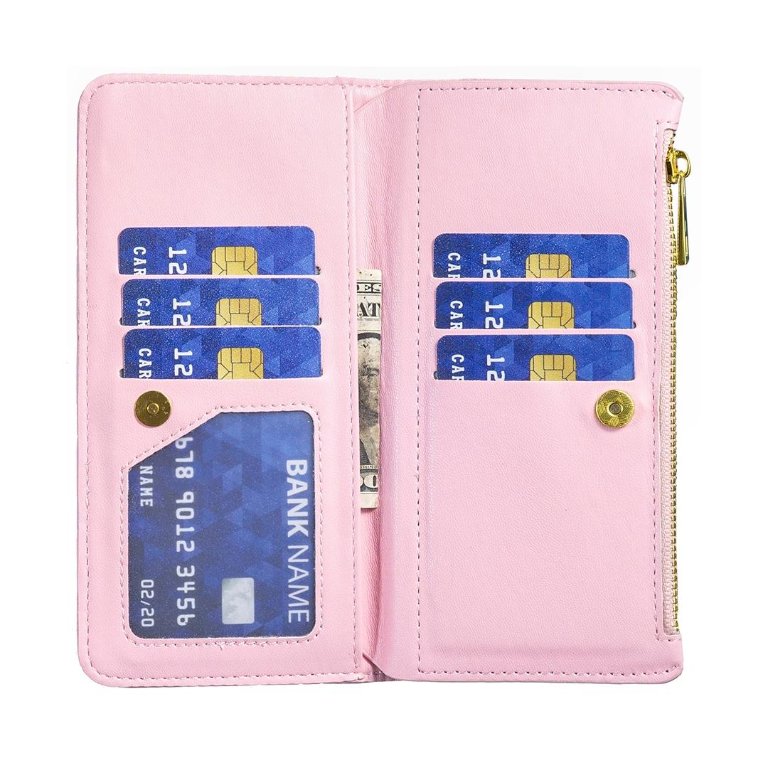 For Samsung Galaxy Z Fold4 5G Leather Zip Wallet - Diamond Lattice Design - Pink 5