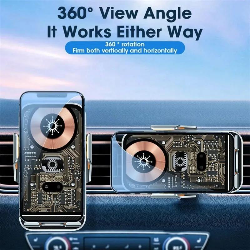 15w Fast Wireless Charger with Infrared Sensor for C10 Car Navigation - Transparent Stand - Golden 8