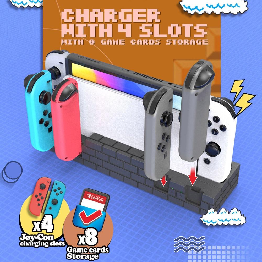 Oled Power Bracket with Game Card Storage - Compact Design - Brown 7
