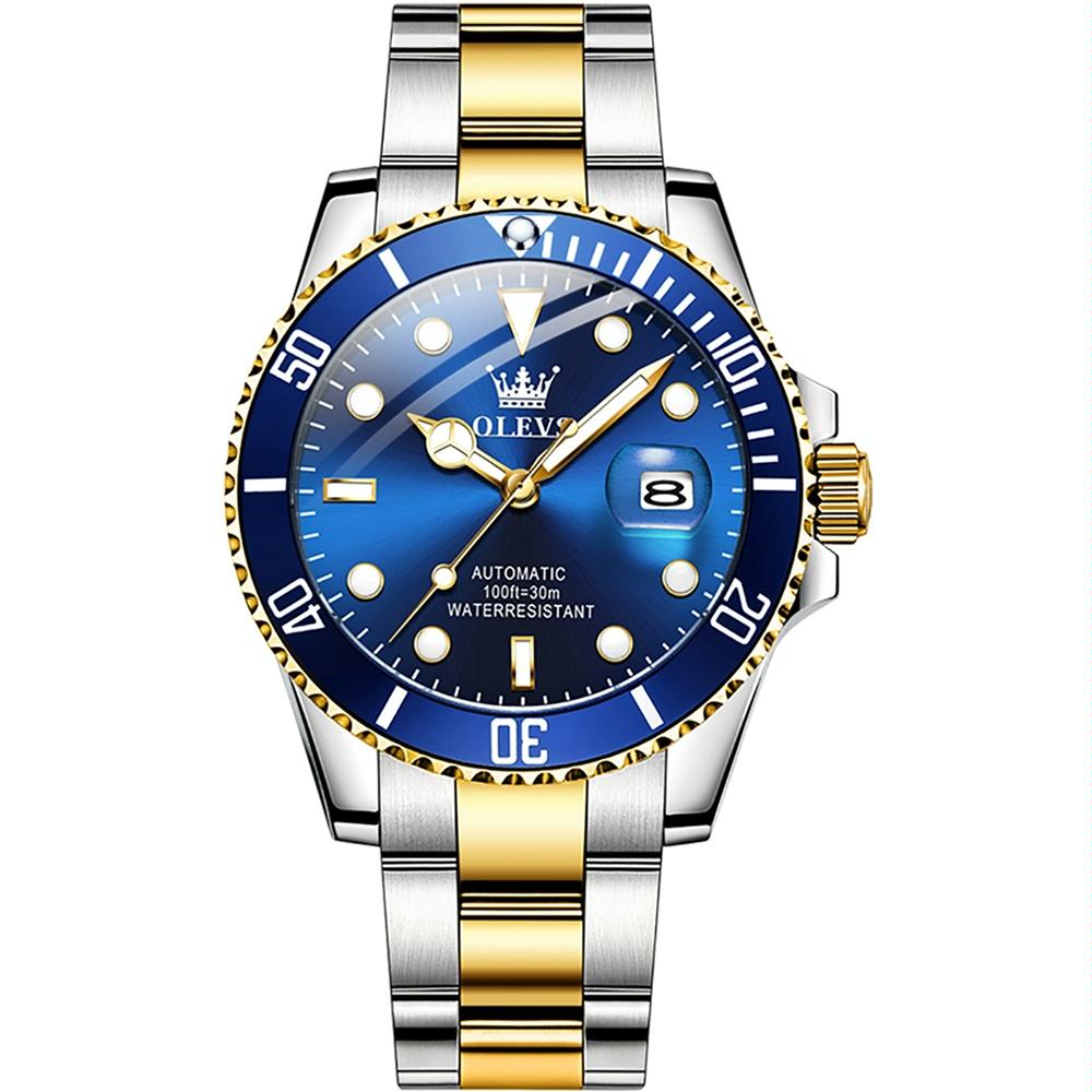 Waterproof Mechanical Watch for Men with Luminous Dial - Blue + Gold