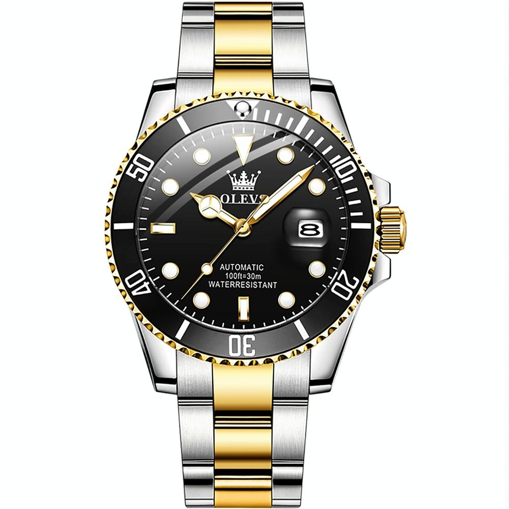 Waterproof Mechanical Watch for Men with Luminous Dial - Blue + Gold