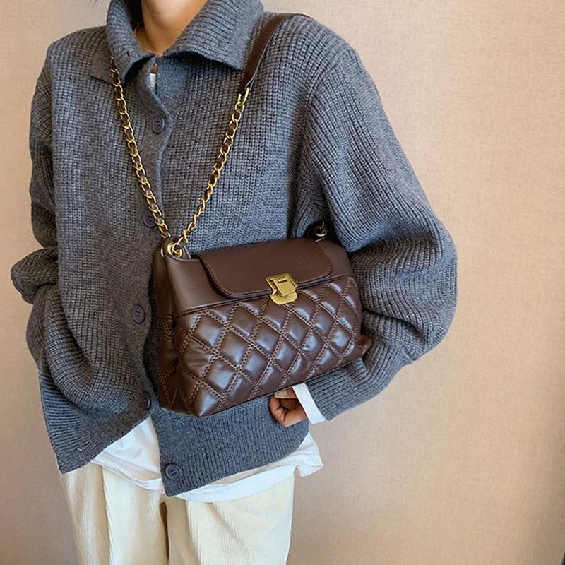 Versatile Rhombic Chain Crossbody Bag For Women - Coffee 6