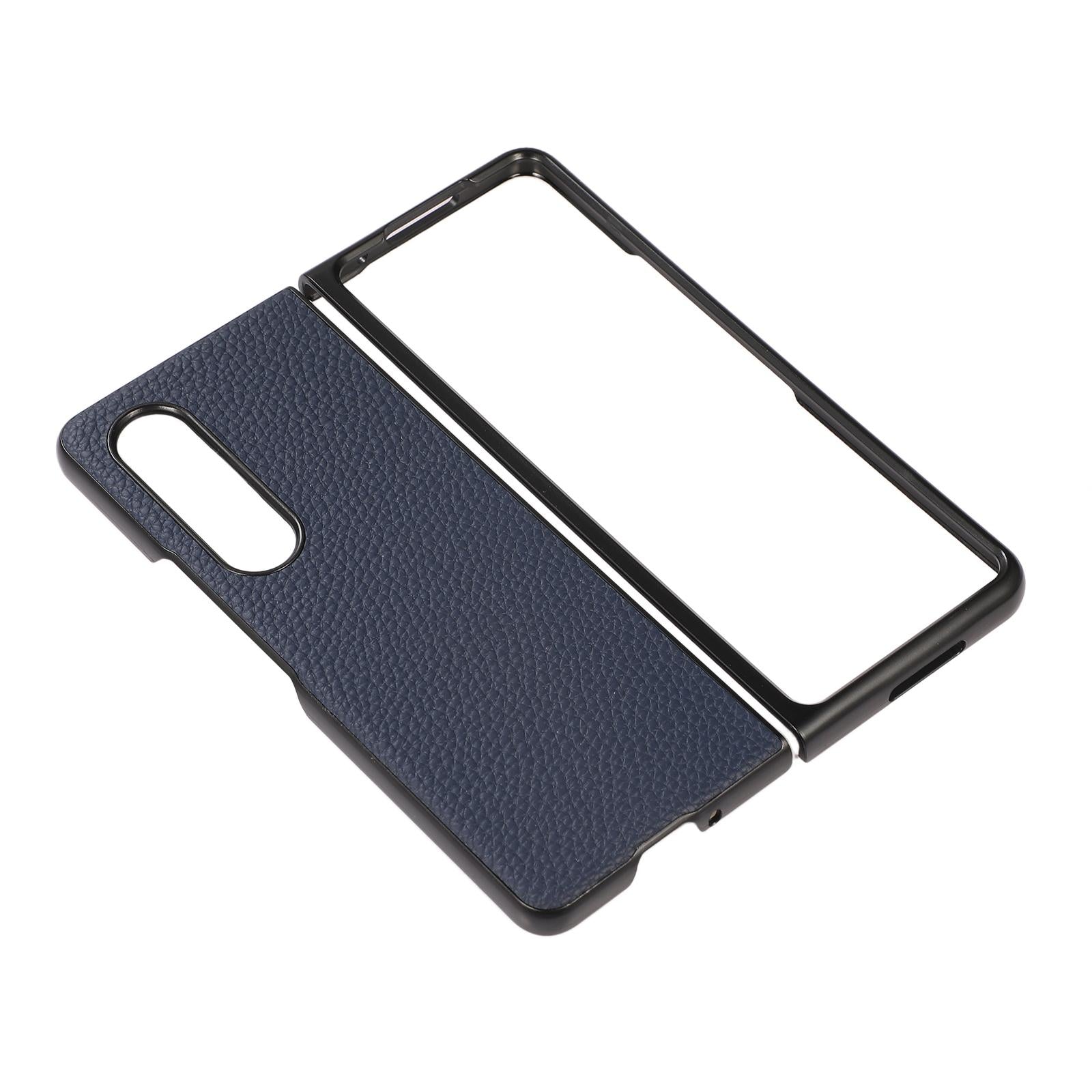 For Samsung Galaxy Z Fold4 5G Litchi Texture Case - Two Tone - Blue 15