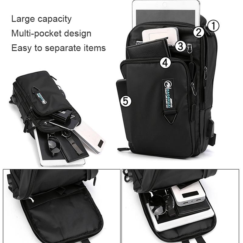 Men Usb Chest Bag Casual Shoulder Bag With Charging Port - Black 4