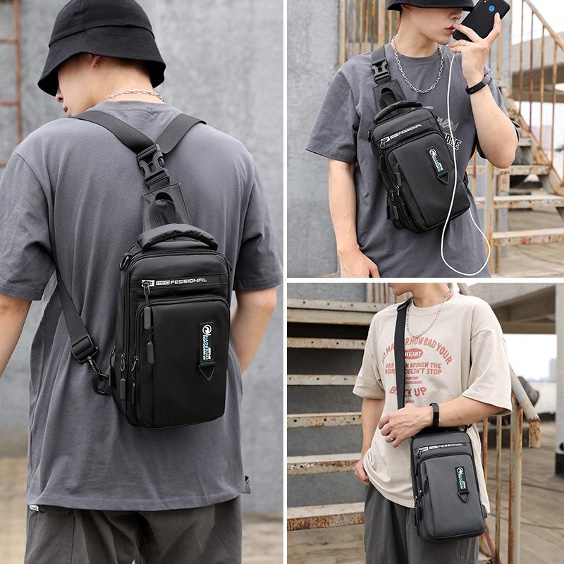 Men Usb Chest Bag Casual Shoulder Bag With Charging Port - Black 7