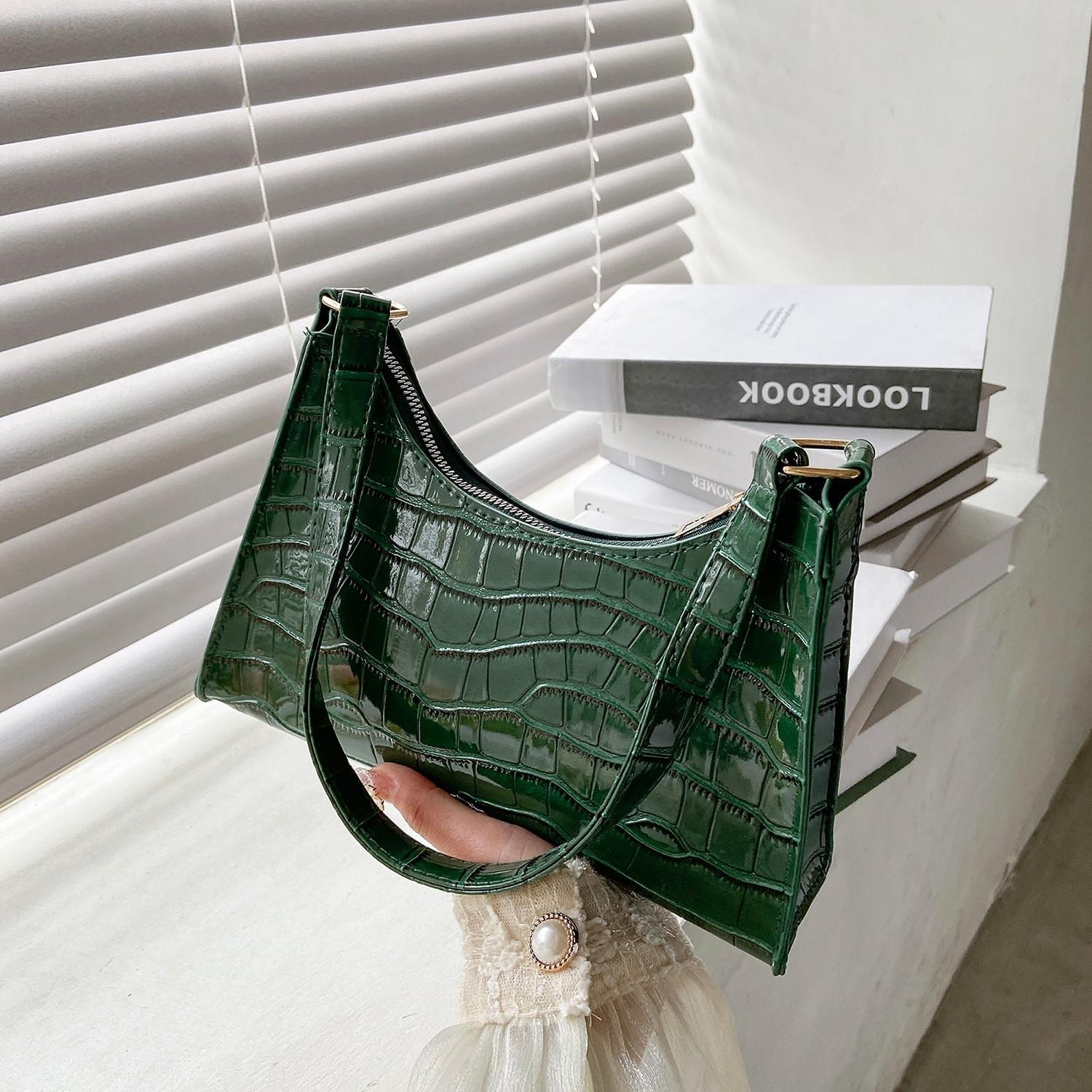Small Square Stone Pattern Shoulder Bag for Women - Green 8