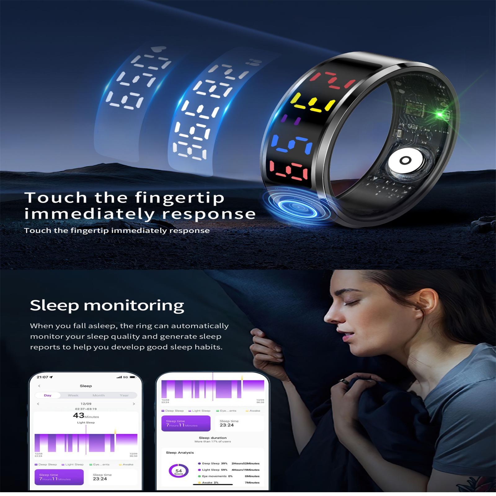 Smart Ring Heart Rate Blood Oxygen Sleep Sports Size 10 - Silver 6