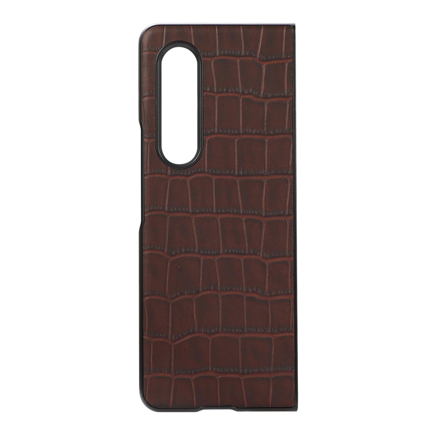 For Samsung Galaxy Z Fold4 5G Genuine Leather Crocodile Texture Phone Case - Brown 4